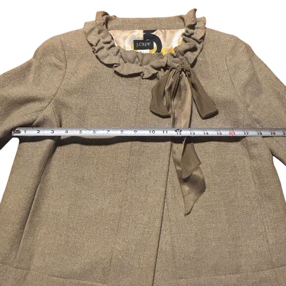 J. Crew Cheshire Herringbone Ruffle Neck Wool Jacket in Tan- Size 6 - Picture 8 of 10
